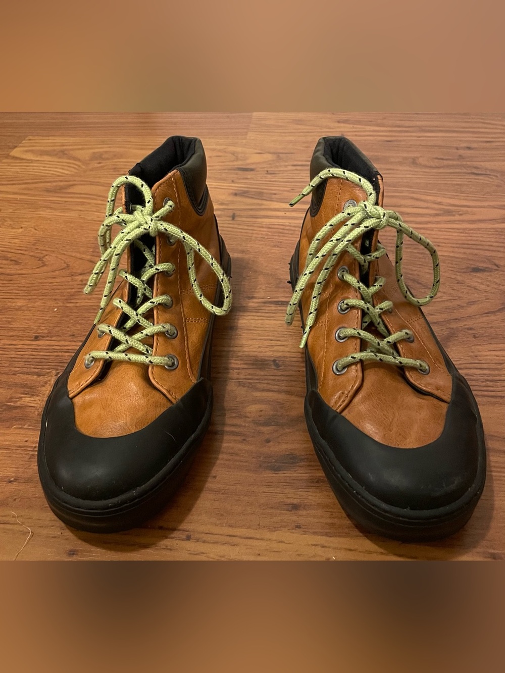 Old Navy Brown Boots with Light Green Laces